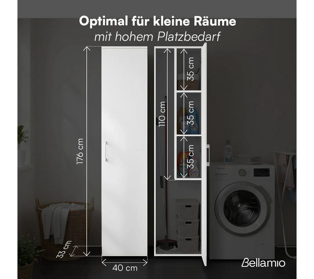 Bellamio Mehrzweckschrank Apol Weiß Besenschrank mit 3 Fächern - Bild 5
