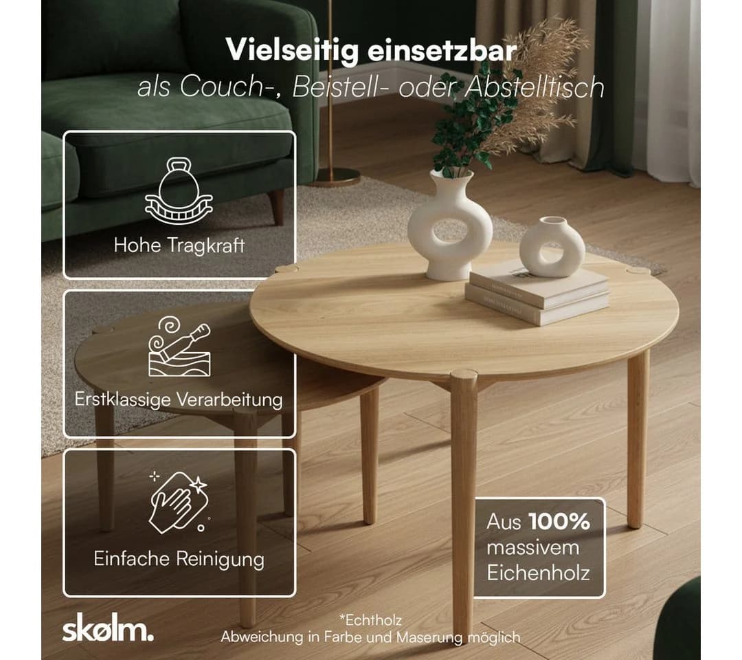 skølm Couchtisch Åsarna aus Eiche Massivholz 2er Set - Bild 4