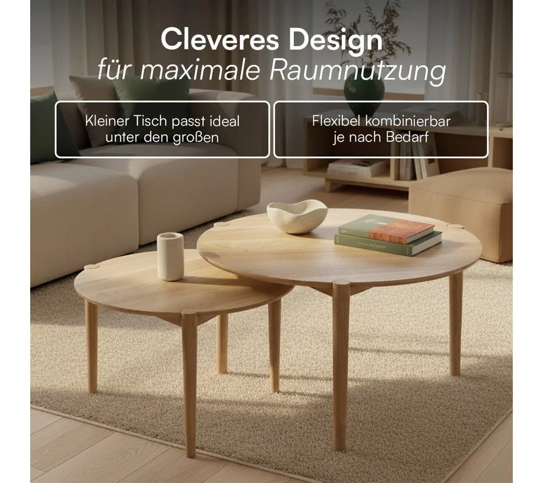 skølm Couchtisch Åsarna aus Eiche Massivholz 2er Set - Bild 5