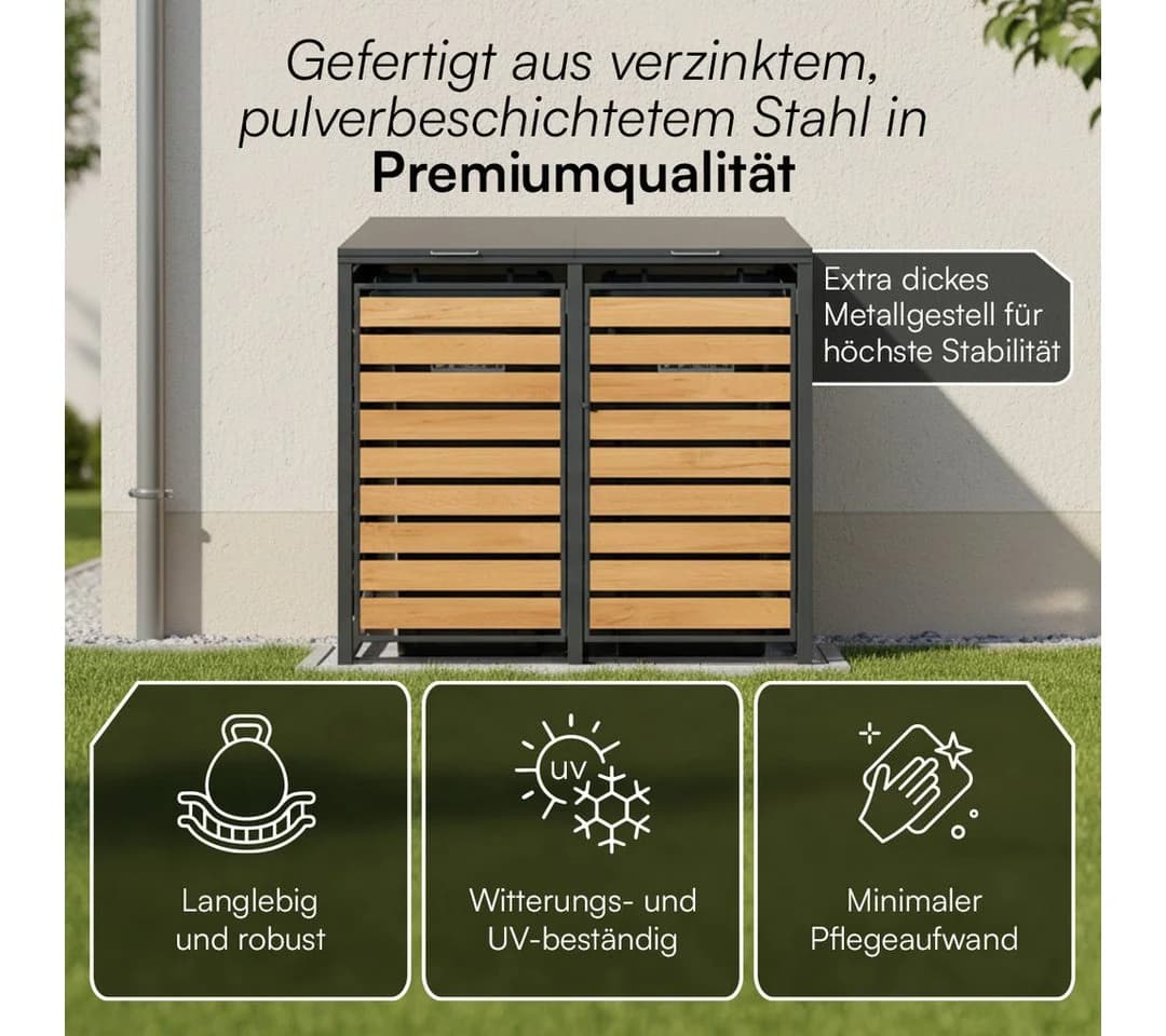 STEELSØN Mülltonnenbox Kestra 120L Holzoptik Stahl - Bild 5