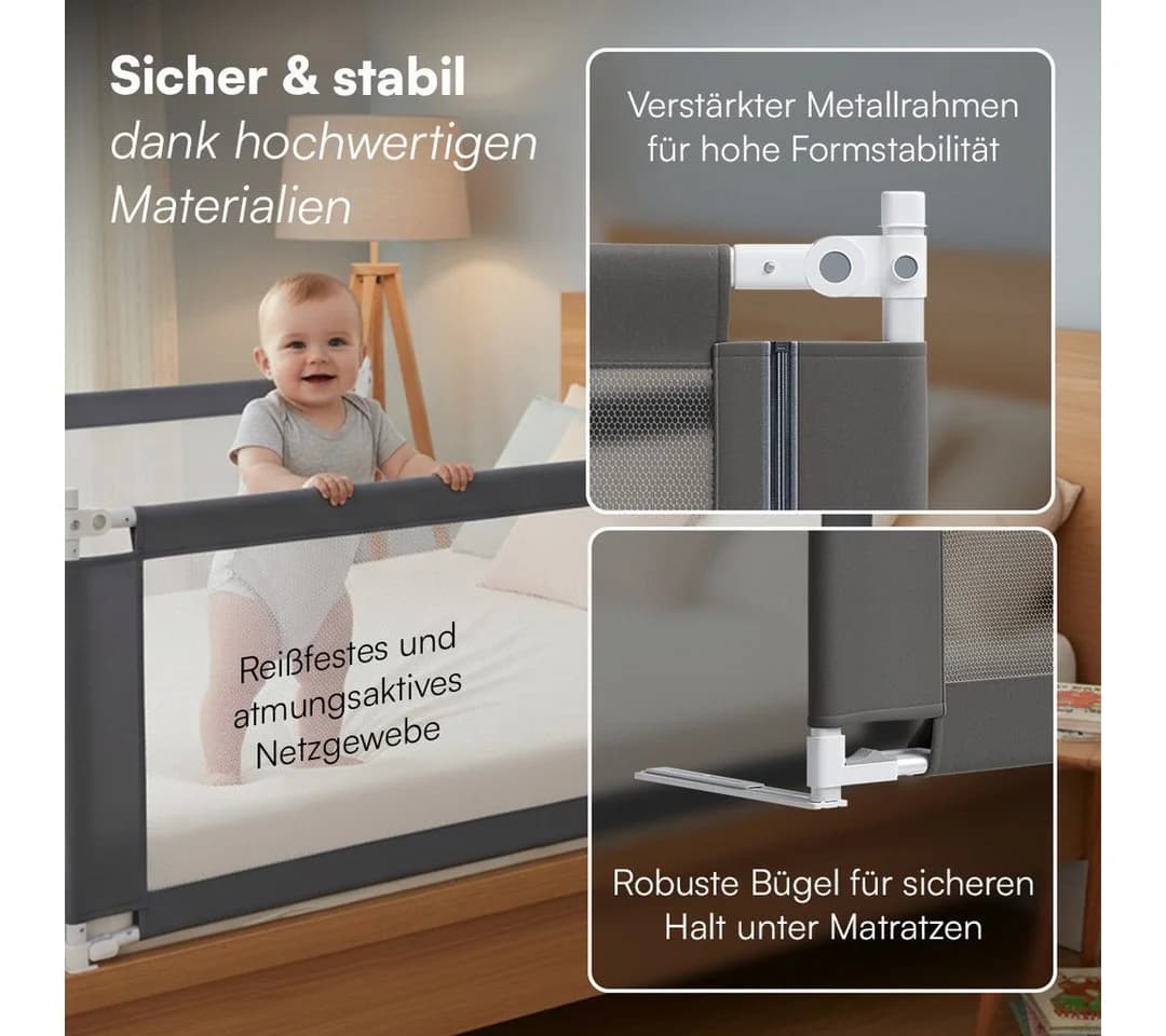 Bellabino Bettschutzgitter Drina höhenverstellbar Dunkelgrau - Bild 3