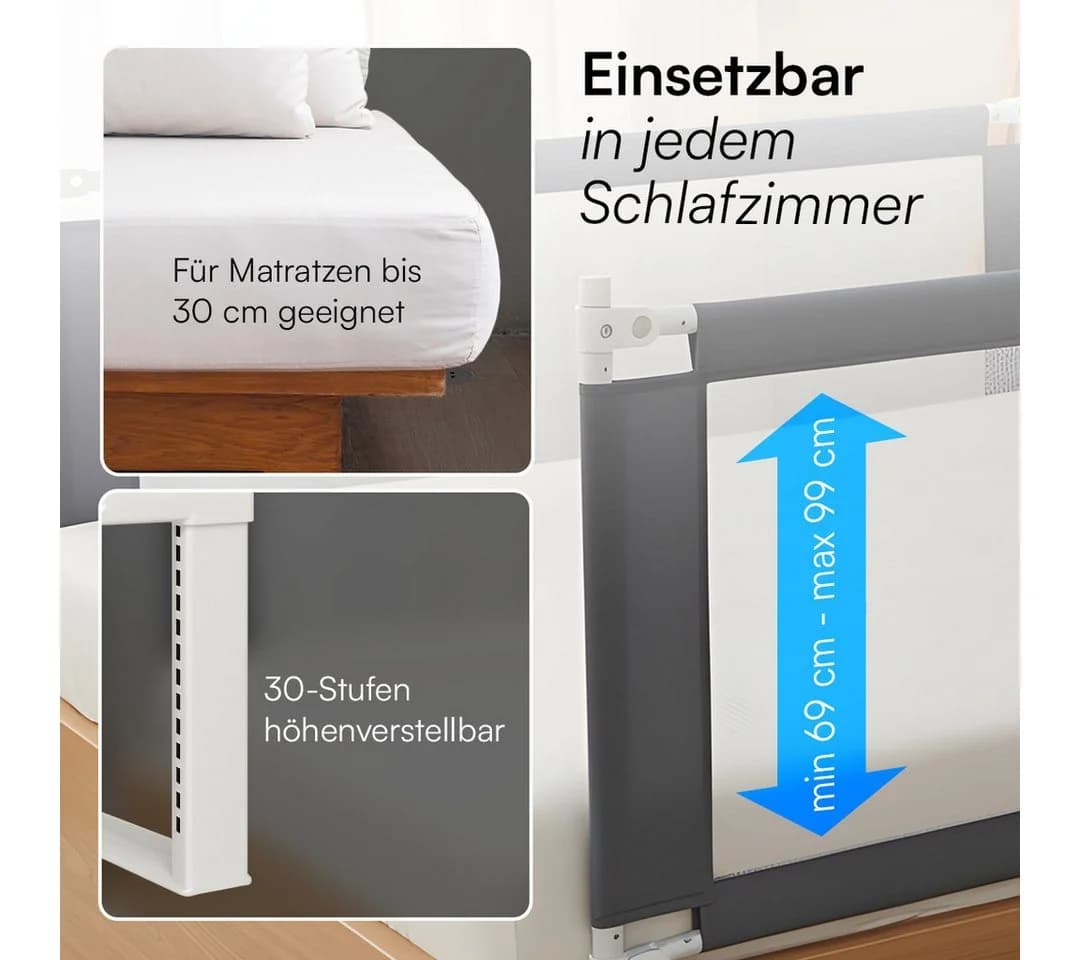 Bellabino Bettschutzgitter Drina höhenverstellbar Dunkelgrau - Bild 5