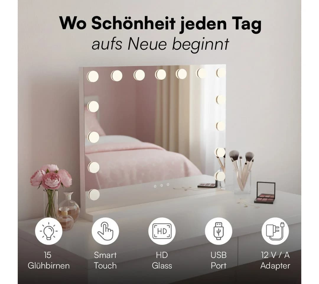 Bellamio Schminkspiegel Livny LED-Beleuchtung Touchscreen USB