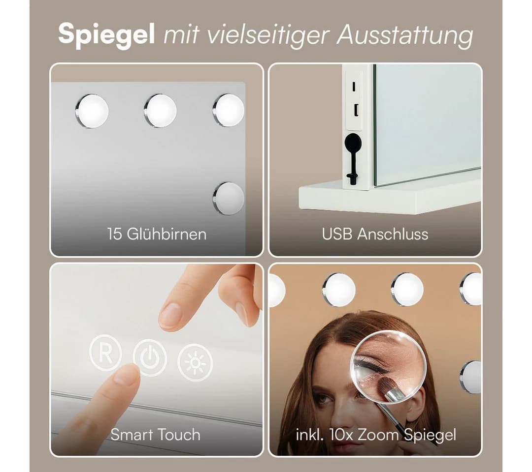 Bellamio Schminkspiegel Livny LED-Beleuchtung Touchscreen USB - Bild 3