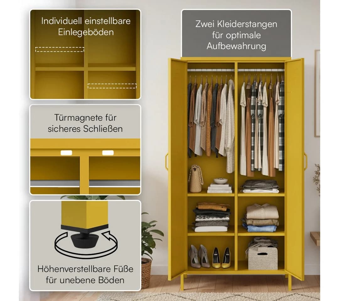 skølm Kleiderschrank Atria Metall Senfgelb - Bild 3