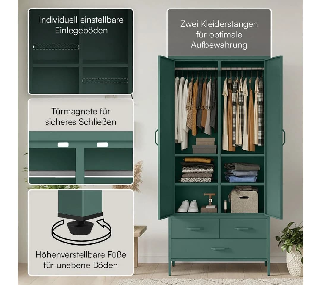 skølm Kleiderschrank Atria aus Metall (Dunkelgrün) - Bild 3