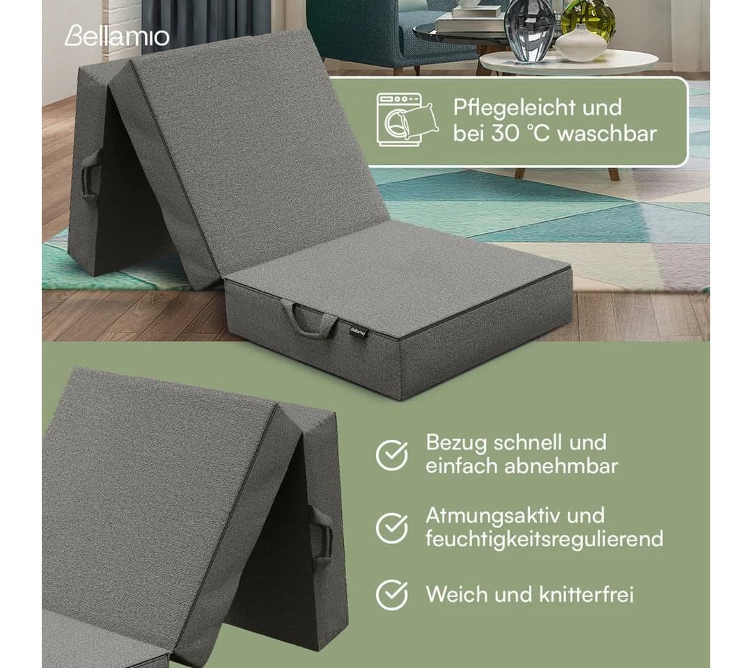 Bellamio Klappmatratze Lomme 3-teilig 15 cm hoch 90x200 cm Dunkelgrau - Bild 4