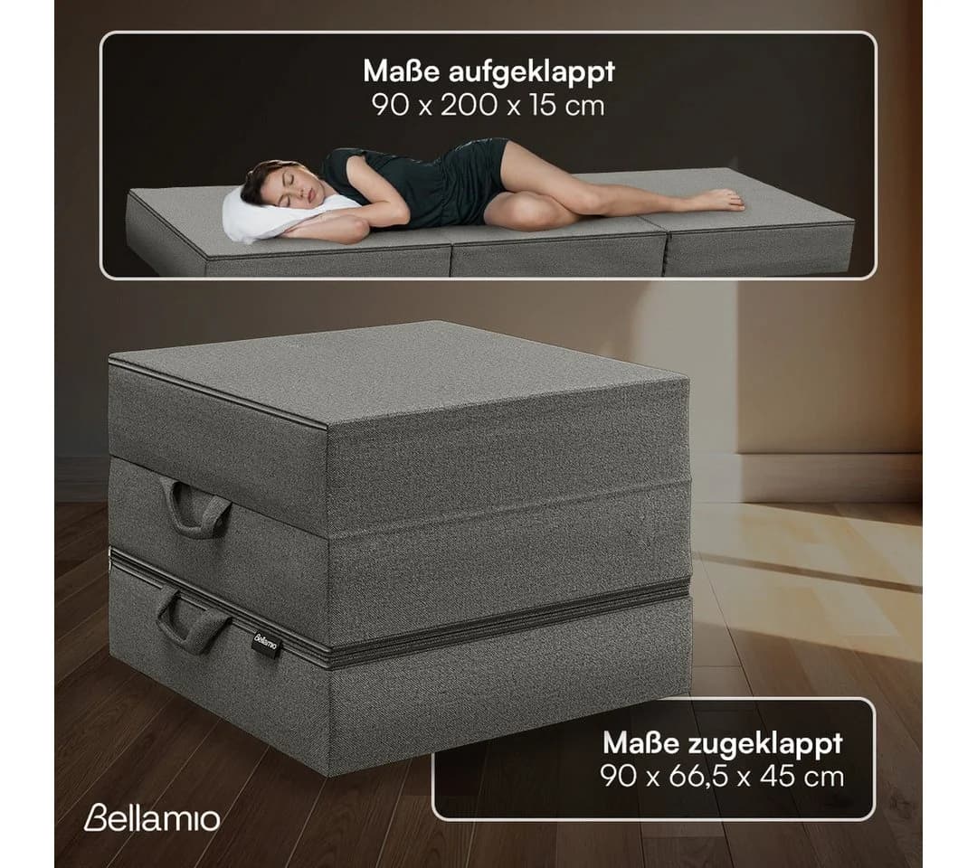 Bellamio Klappmatratze Lomme 3-teilig 15 cm hoch 90x200 cm Dunkelgrau - Bild 5