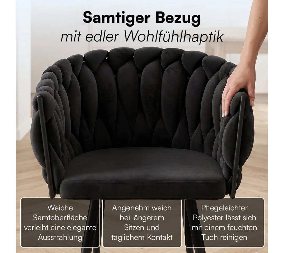 skølm Esszimmerstuhl Sudri Schwarz Samt gepolstert 2er Set - Bild 3