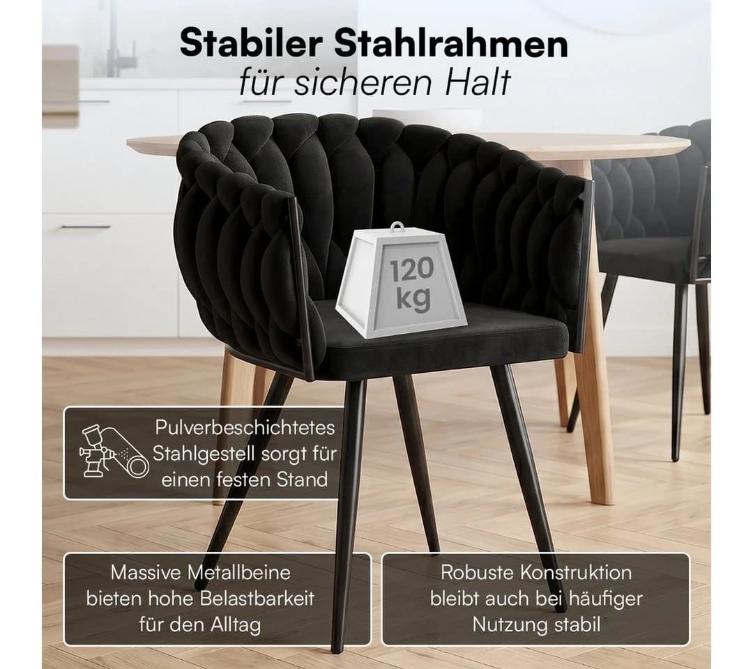 skølm Esszimmerstuhl Sudri Schwarz Samt gepolstert 2er Set - Bild 4