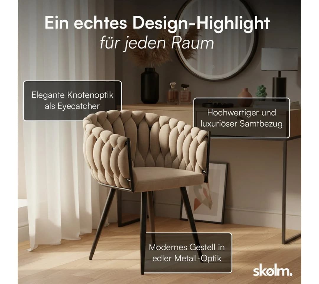 skølm Esszimmerstuhl Sudri Samt macchiato 6er Set - Bild 3