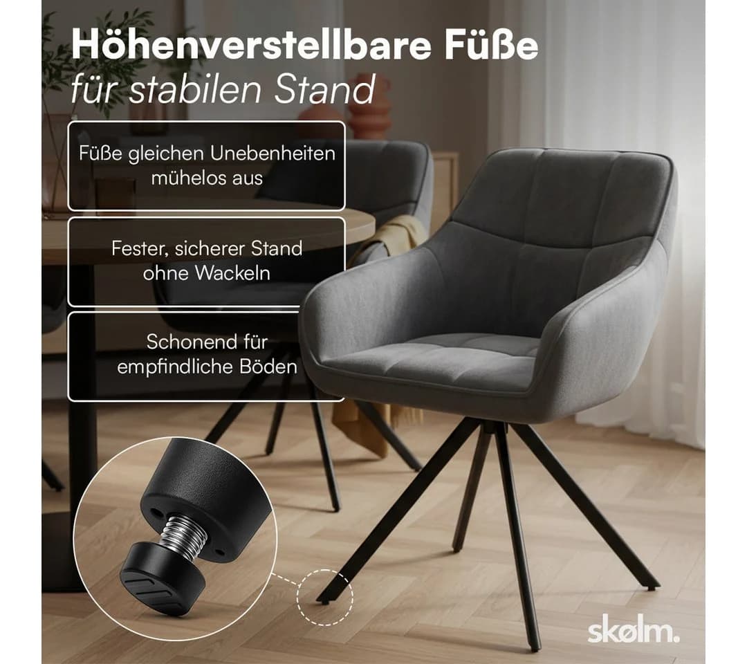 skølm Esszimmerstuhl Sköll Drehstuhl mit Samt-Bezug (4er Set, dunkelgrau) - Bild 4
