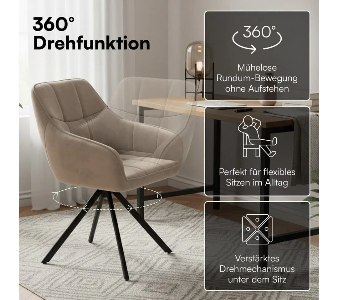 skølm Esszimmerstuhl Sköll Drehstuhl Samt-Bezug 6er Set Macchiato - Bild 3