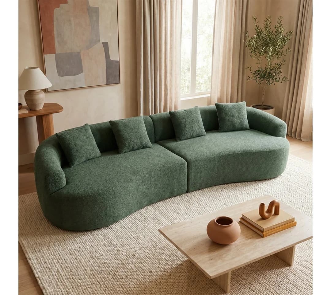 skølm Sofa Loki Teddy-Bouclé-Stoff 4-Sitzer Dunkelgrün - Bild 2