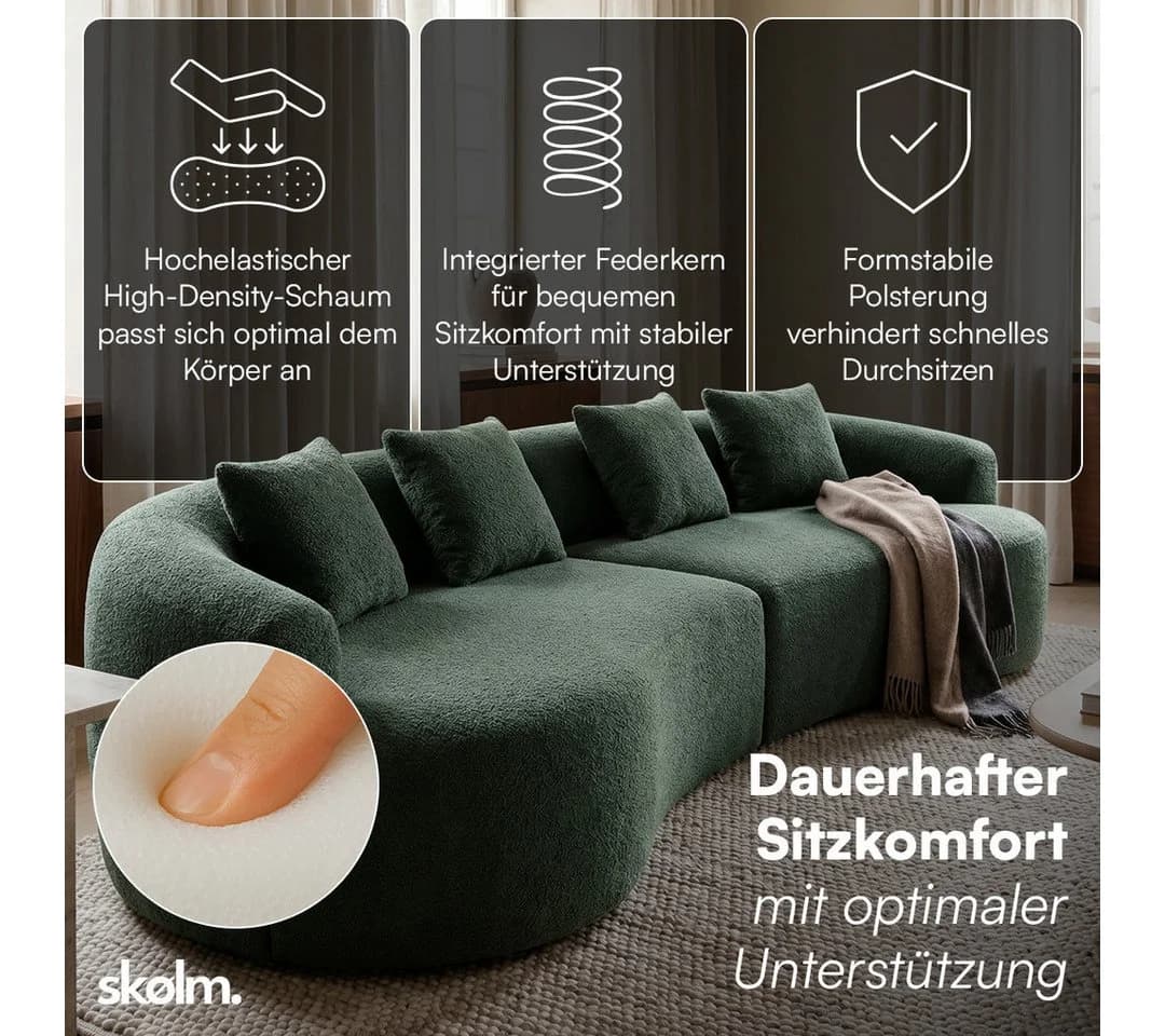 skølm Sofa Loki Teddy-Bouclé-Stoff 4-Sitzer Dunkelgrün - Bild 4