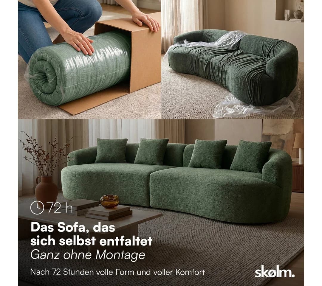 skølm Sofa Loki Teddy-Bouclé-Stoff 4-Sitzer Dunkelgrün - Bild 5