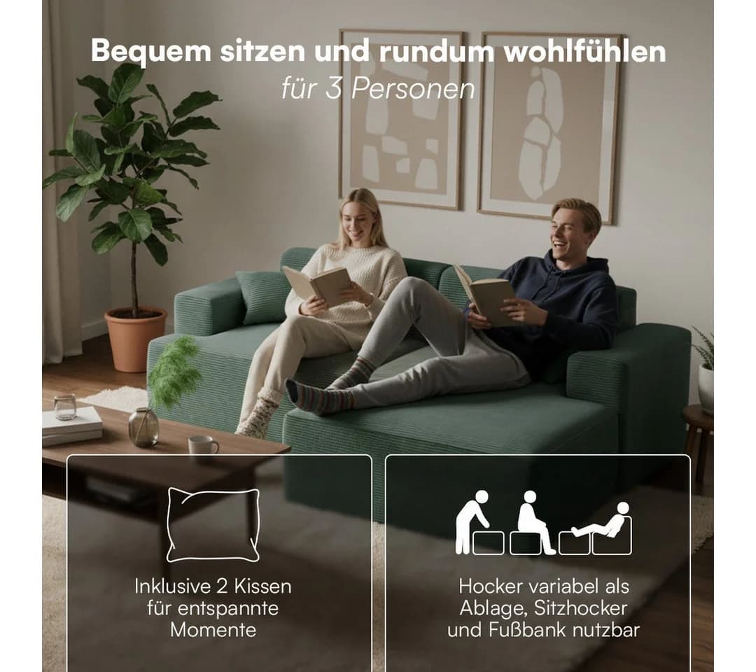 skølm Sofa Freki Cord 3-Sitzer Dunkelgrün - Bild 3
