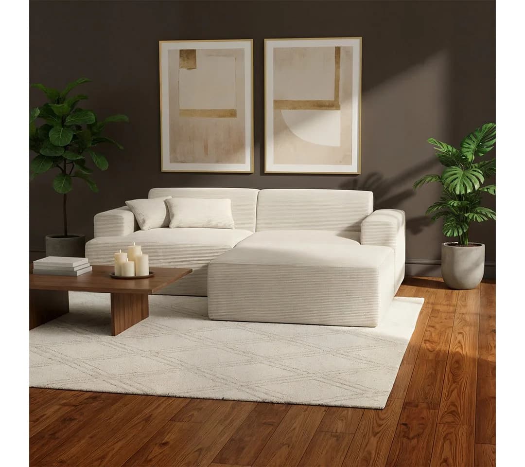 skølm Sofa Freki aus Cord, Beige, 3-Sitzer inkl. Hocker und 2 Kissen - Bild 2