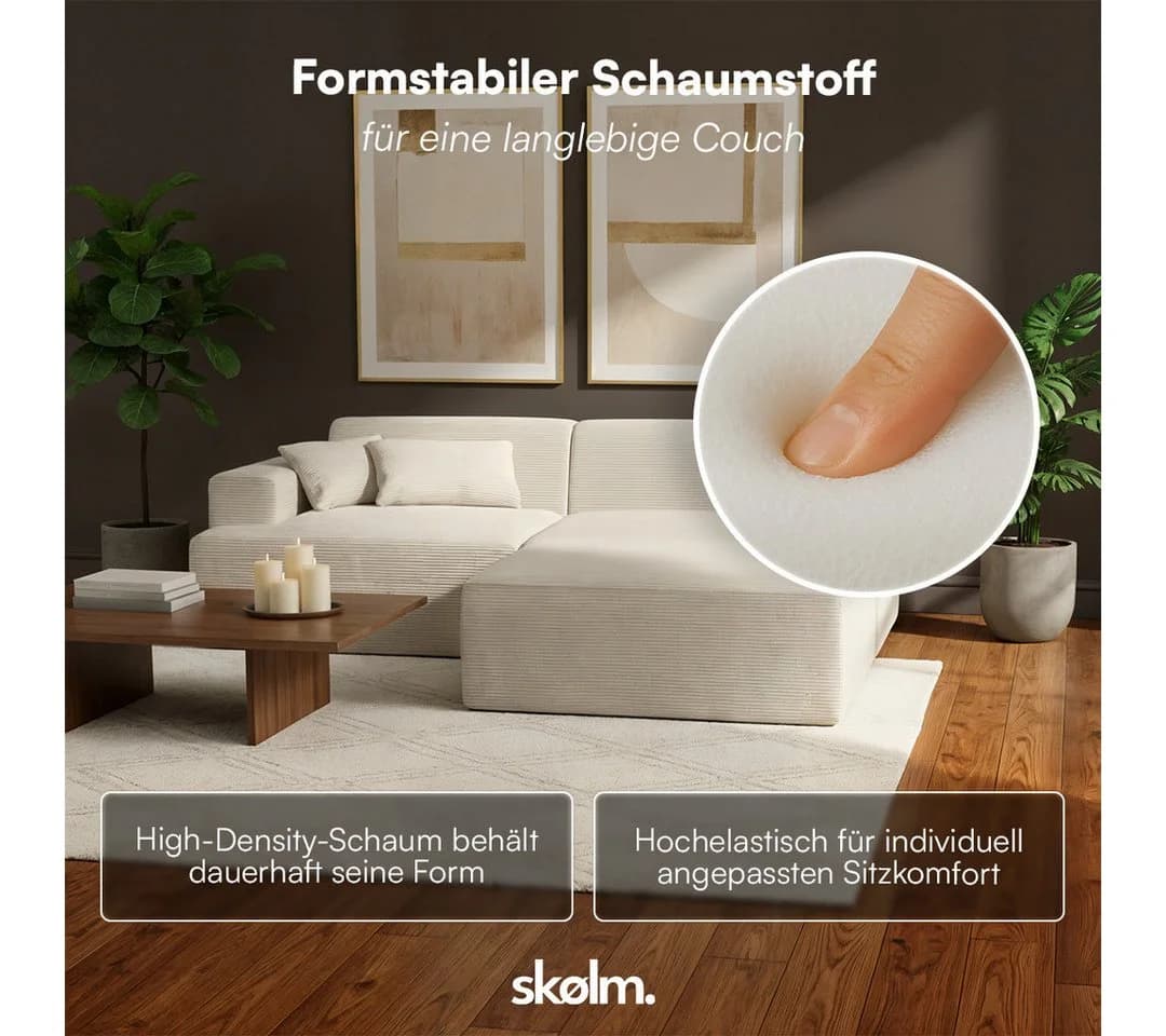 skølm Sofa Freki aus Cord, Beige, 3-Sitzer inkl. Hocker und 2 Kissen - Bild 5