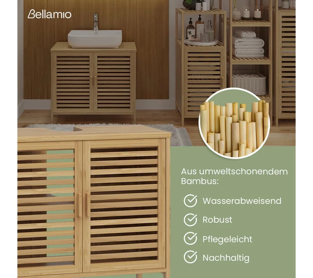 Bellamio Badmöbel-Set Newa Bambus 2er-Set mit 9 Fächern