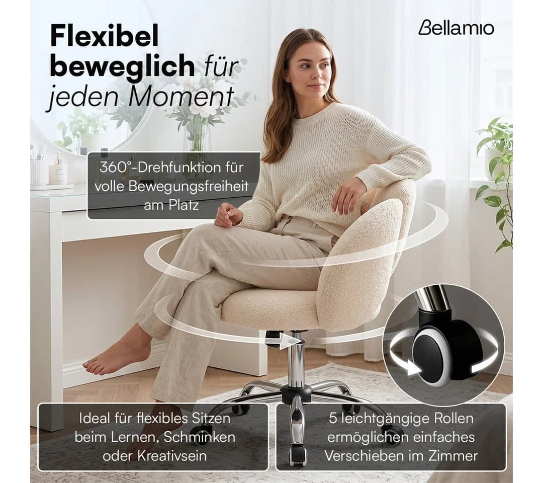Bellamio Drehstuhl Meli Wolkenstuhl Beige Bürostuhl höhenverstellbar & drehbar