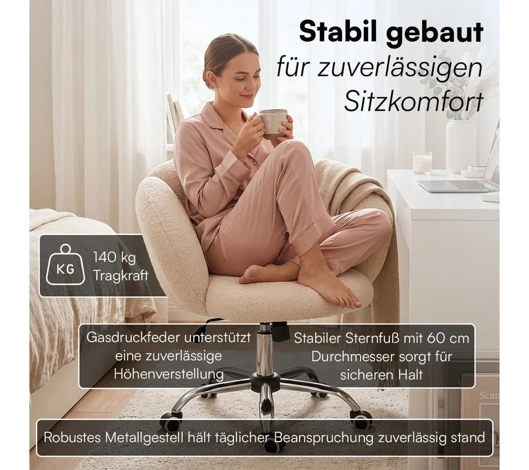 Bellamio Drehstuhl Meli Wolkenstuhl Beige Bürostuhl höhenverstellbar & drehbar - Bild 5