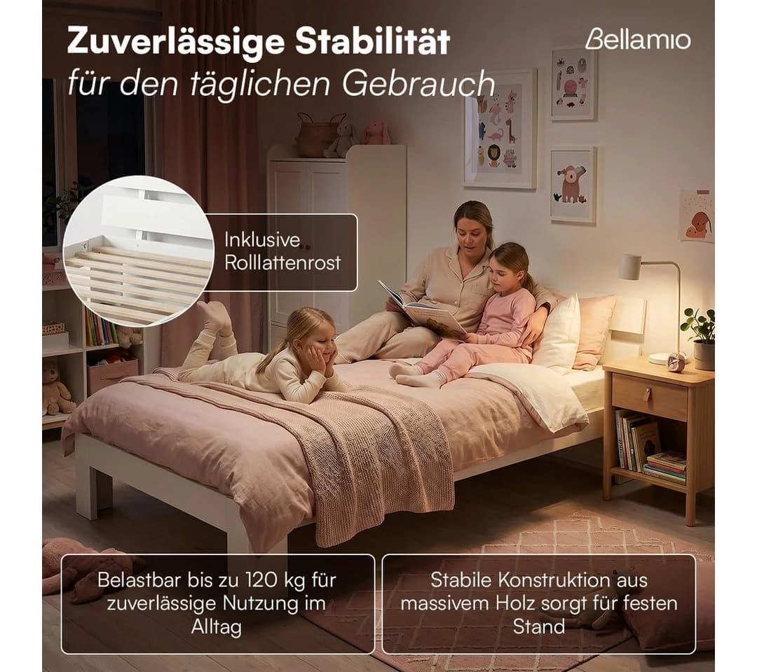 Bellamio Massivholzbett Kavir Weiß mit Lattenrost - Bild 4