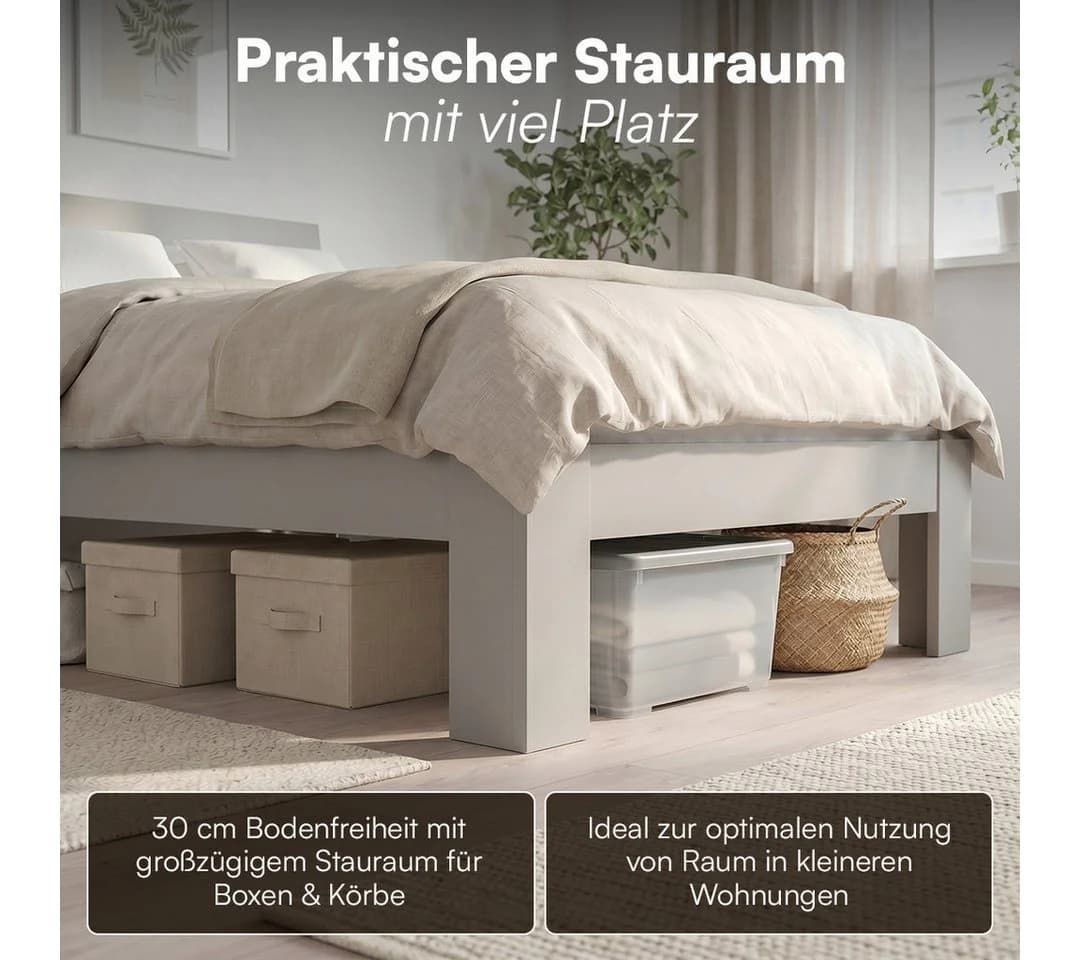 Bellamio Massivholzbett Kavir Cremegrau mit Lattenrost - Bild 3