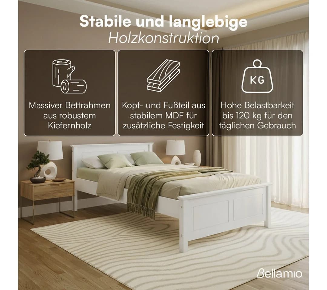 Bellamio Massivholzbett Medje Kiefer Landhausstil - Bild 5