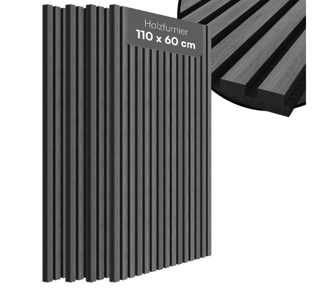 Bellamio Wandpaneel Kilwa Akustikpaneel Holzoptik Dunkelgrau 4-tlg - Bild 2