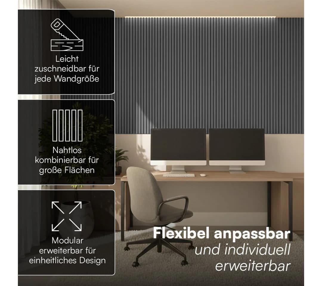 Bellamio Wandpaneel Kilwa Akustikpaneel Holzoptik Dunkelgrau 4-tlg - Bild 3