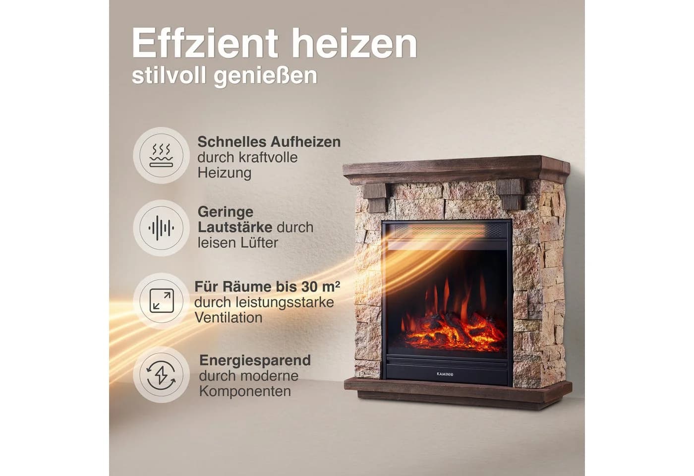 KAMINIO Elektrokamin JUAN 3D-Flammeneffekt 1800W - Bild 4