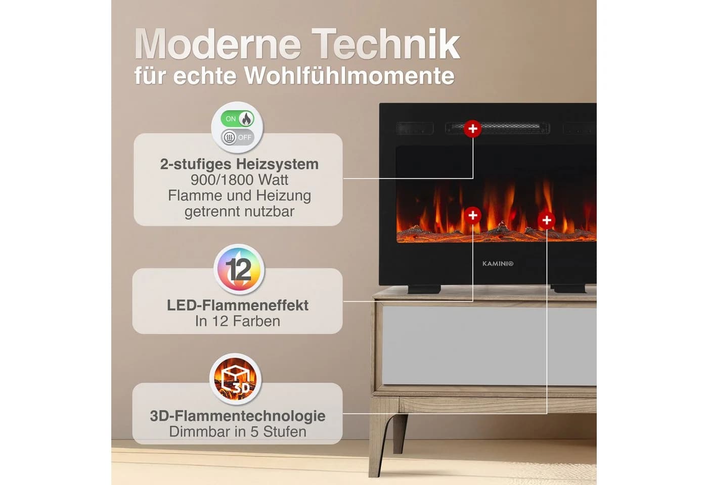 KAMINIO Elektrokamin MARLON 3in1 Kamin 1800W - Bild 3