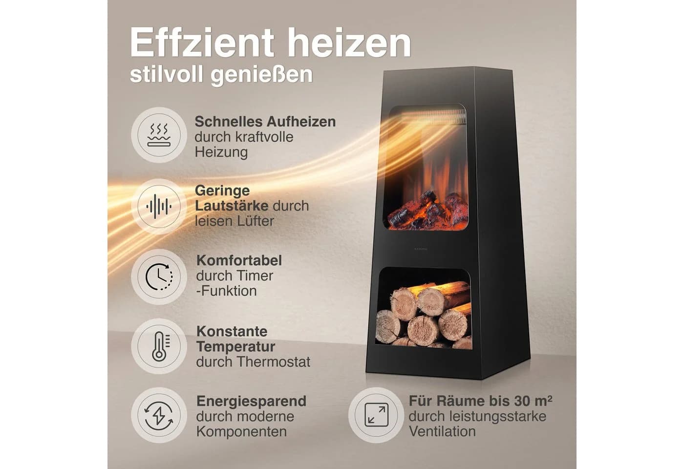 KAMINIO Gartenkamin KAI Schwarz 3D-Flammeneffekt 2-Stufen-Heizung - Bild 4