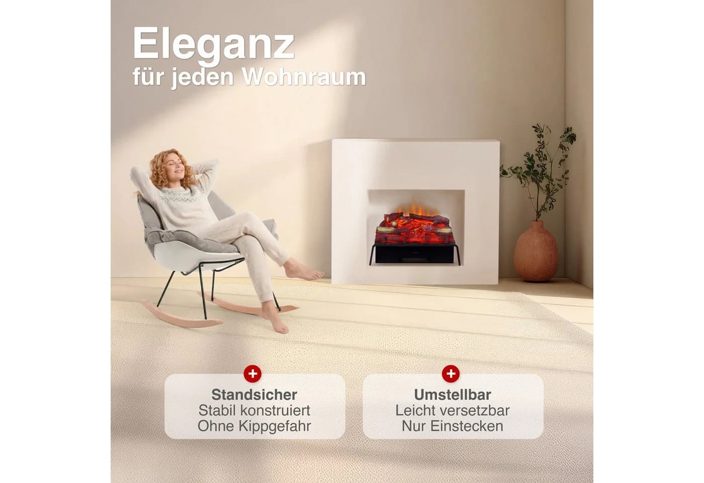 KAMINIO Elektrokamin NOAH Schwarz mit 3D-Flammeneffekt & 1800W Heizung
