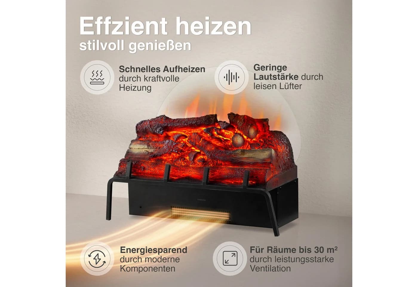 KAMINIO Elektrokamin NOAH Schwarz mit 3D-Flammeneffekt & 1800W Heizung - Bild 4