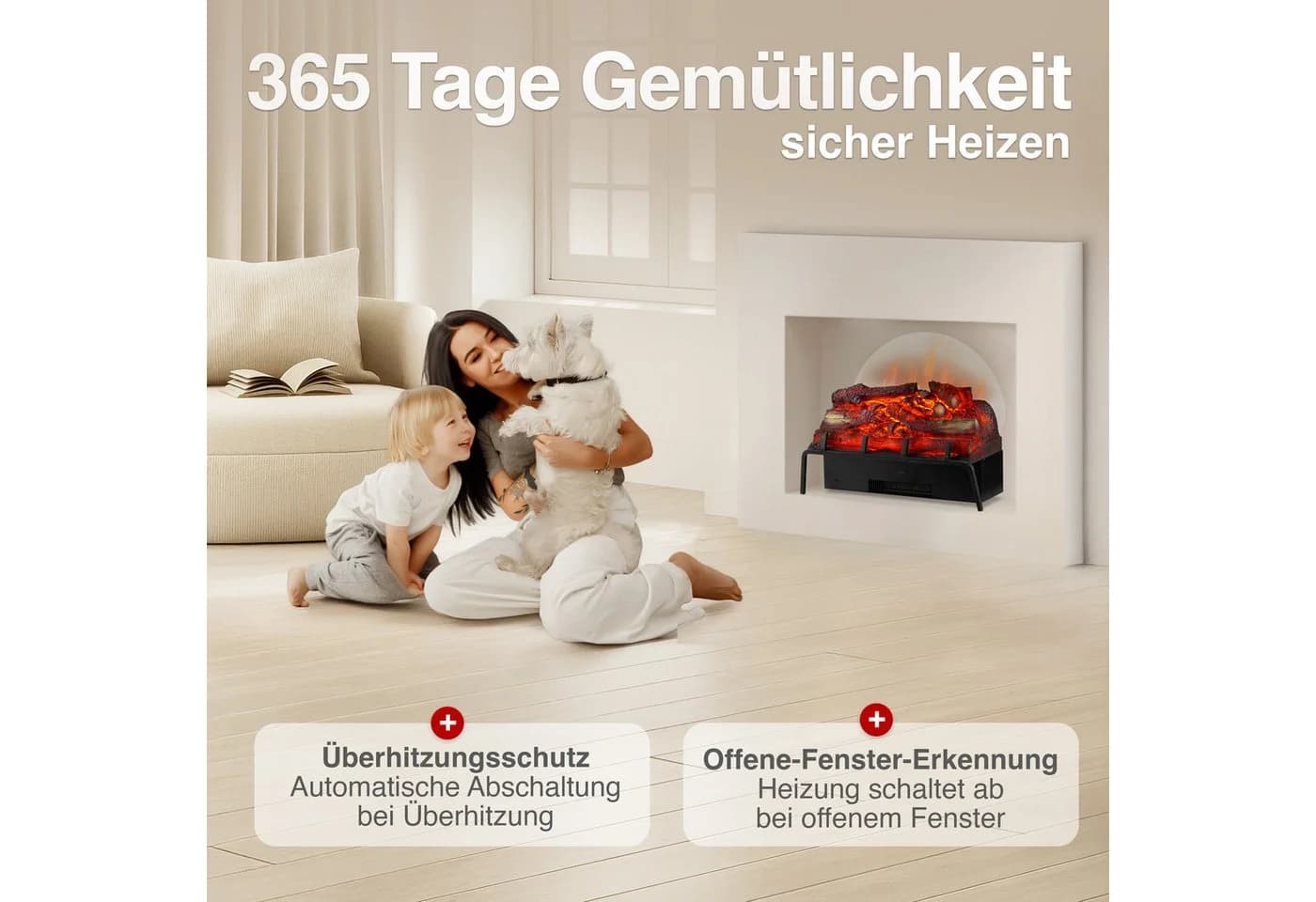 KAMINIO Elektrokamin NOAH Schwarz mit 3D-Flammeneffekt & 1800W Heizung - Bild 5