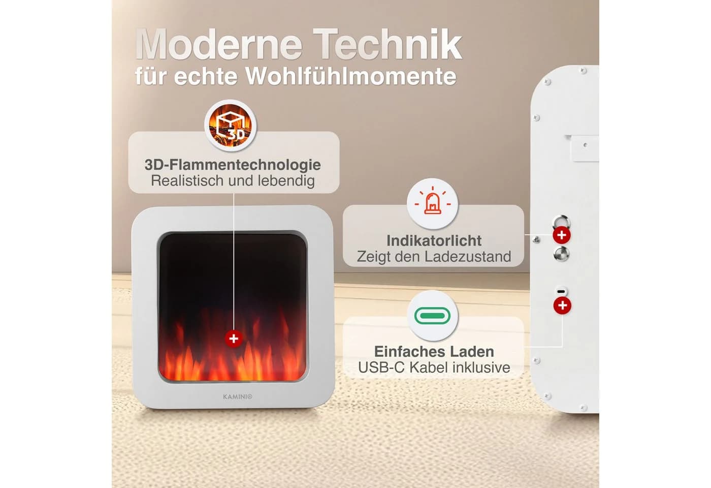 KAMINIO Tischfeuer MIA 3D-Flammeneffekt Elektrisch Weiß - Bild 4