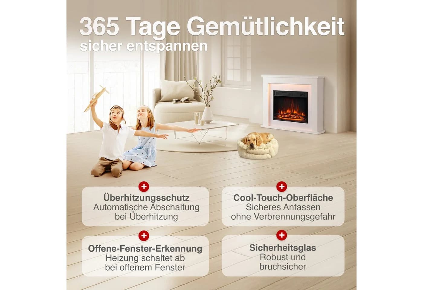 KAMINIO Elektrokamin MATTI Weiß mit 3D-Flammeneffekt & 1800W Heizung - Bild 5