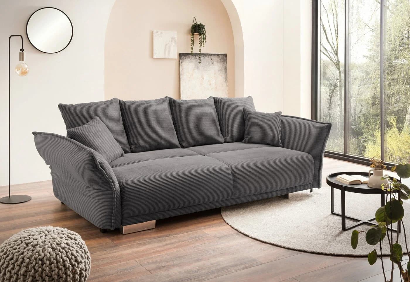 luma-home Big-Sofa 17214, mit Bettfunktion, Cord Grau Anthrazit - Bild 3