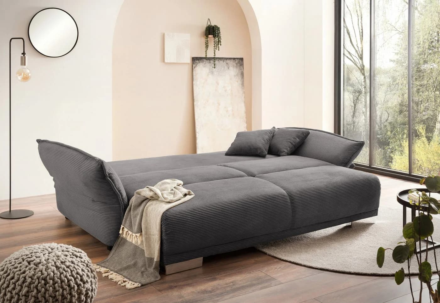 luma-home Big-Sofa 17214, mit Bettfunktion, Cord Grau Anthrazit - Bild 4