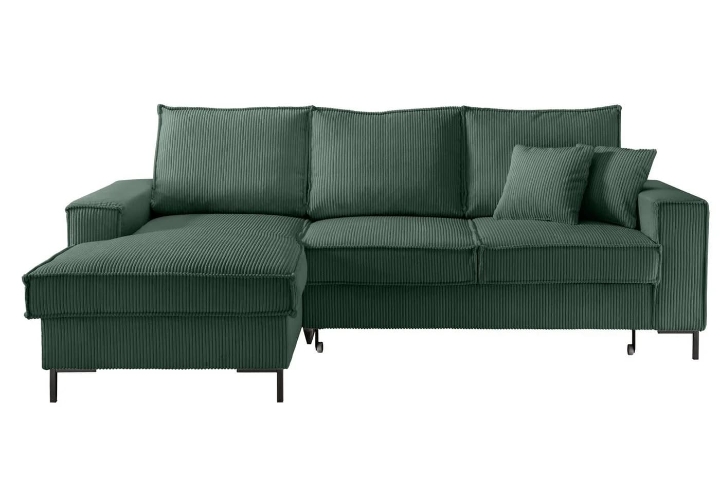 luma-home Ecksofa mit Bettfunktion und Bettkasten Grün Cord - Bild 2