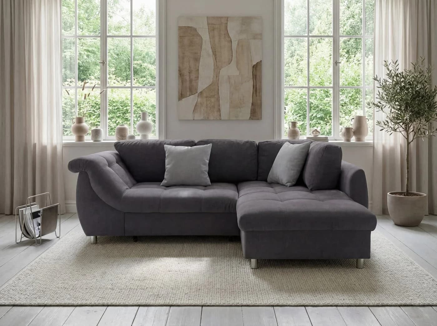 luma-home Ecksofa 17005 mit Bettfunktion, Mikrofaser Anthrazit - Bild 3