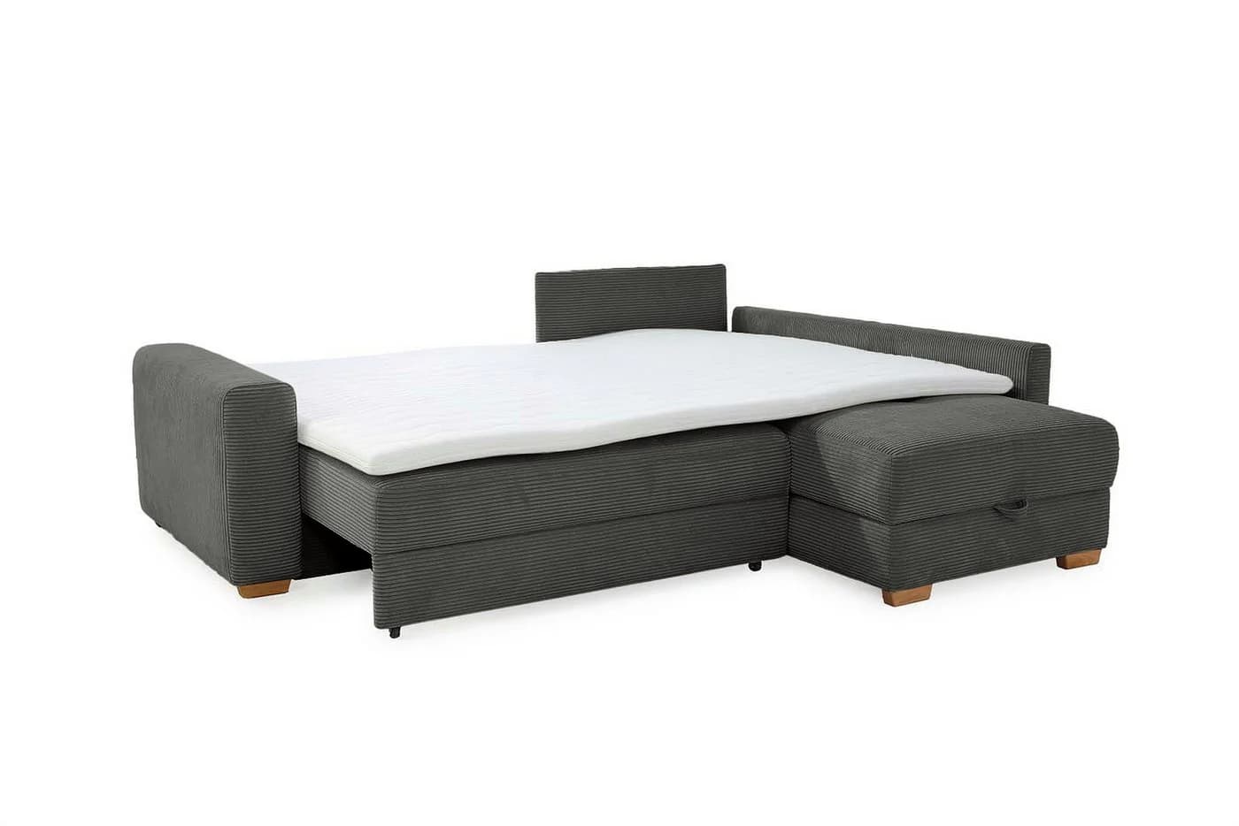 luma-home Ecksofa Dauerschlafer mit Bettkasten Cord Dunkelgrau