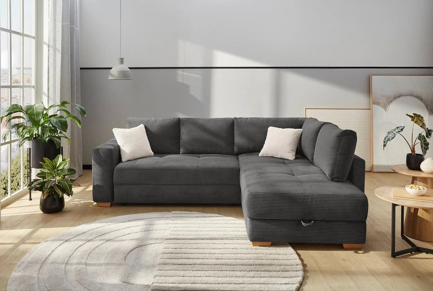 luma-home Ecksofa Dauerschlafer mit Bettkasten Cord Dunkelgrau - Bild 3