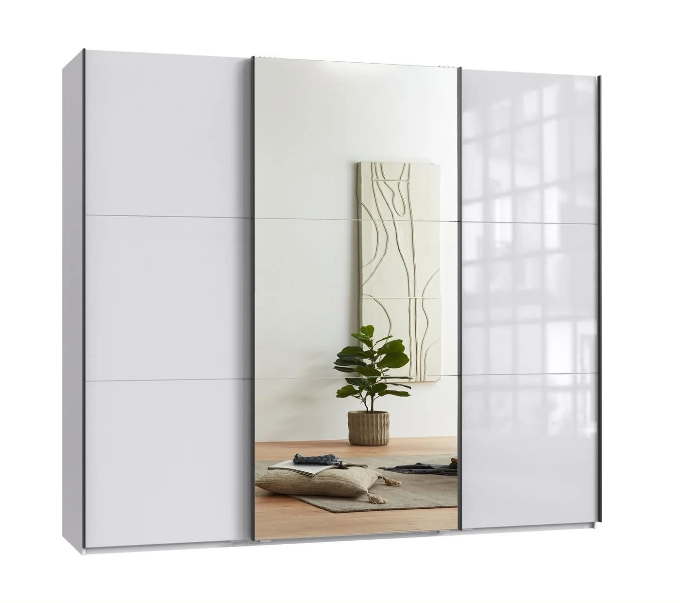 luma-home Schwebetürenschrank 22033 Weiß mit Glasfront und Spiegeltür - Bild 2