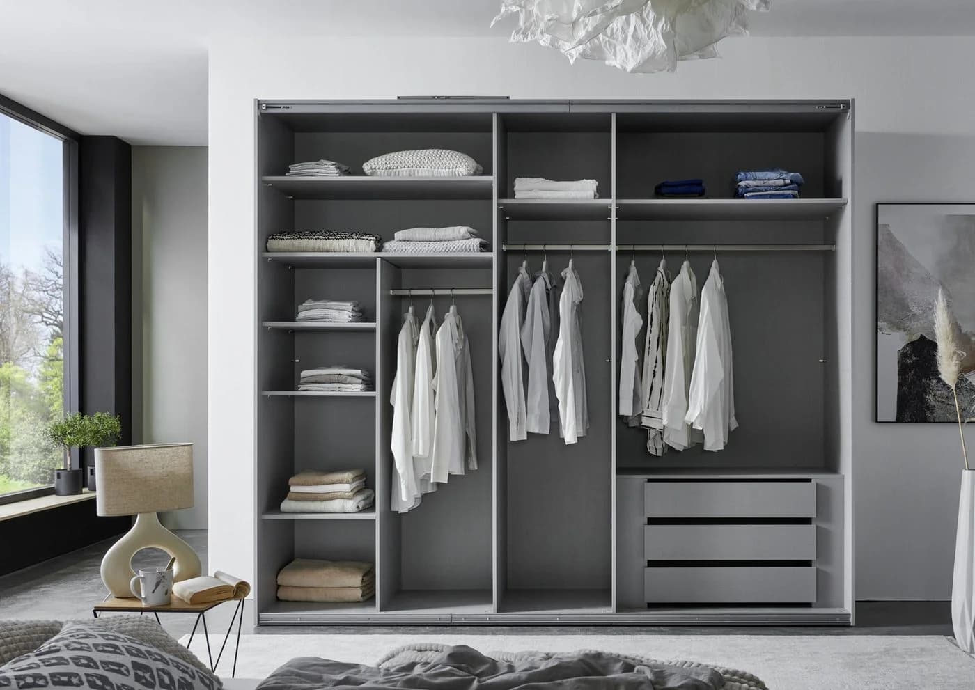 luma-home Schwebetürenschrank 22033 Weiß mit Glasfront und Spiegeltür - Bild 4