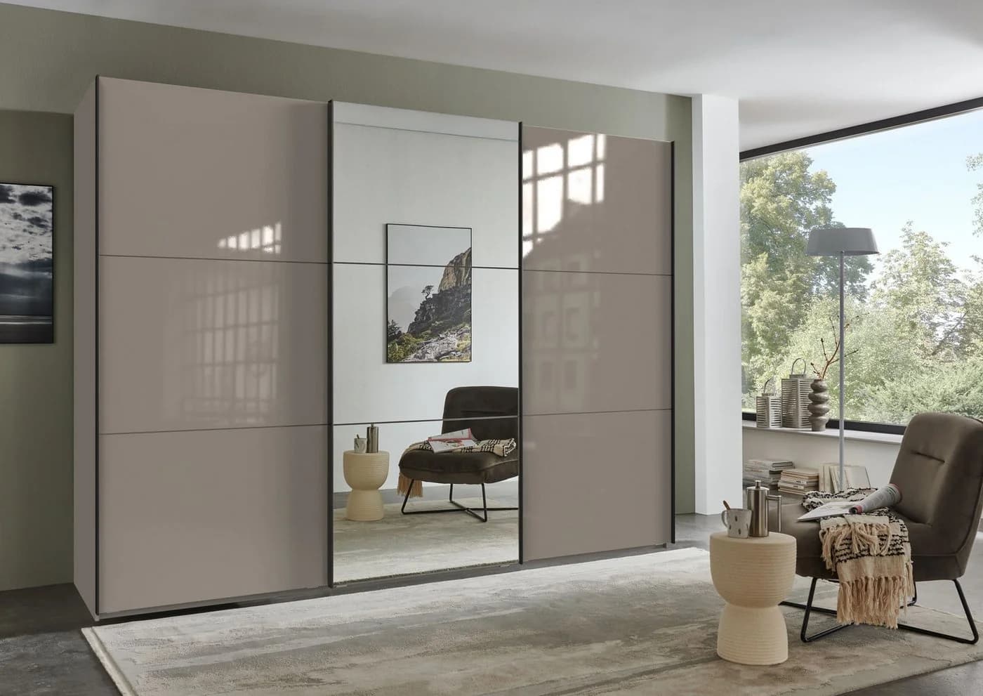 luma-home Schwebetürenschrank 22040 Sand Grau Glasfront Spiegel - Bild 3