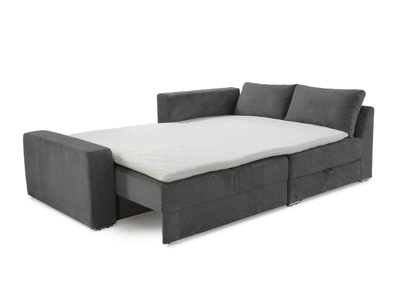 luma-home Ecksofa 15233 Grau Cord Boxspring mit Schlaffunktion