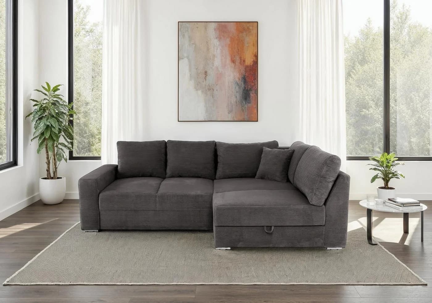 luma-home Ecksofa 15233 Grau Cord Boxspring mit Schlaffunktion - Bild 3